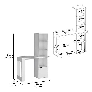 DEPOT E-SHOP Ripley Writing Desk With Bookcase and Cabinet, White