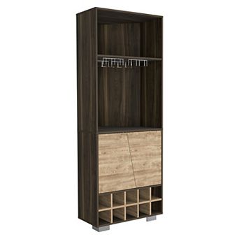 DEPOT E-SHOP Nassau Corner Bar Cabinet, Dark Oak / Pine
