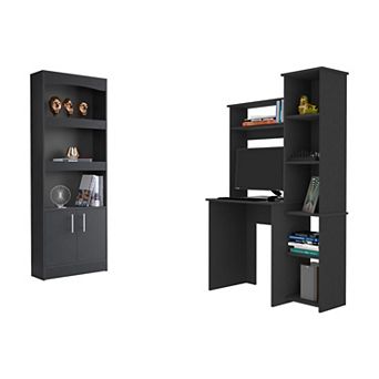 Detroit 2 pc Office Set, Dozza Bookcase + Aramis Desk, Black