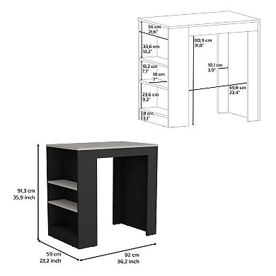DEPOT E-SHOP Lacour Kitchen Island, Kitchen Bar Table with 3-Side Shelves, Black / Ibiza Marble