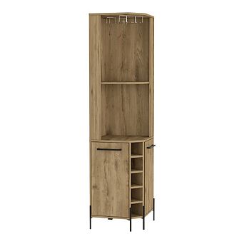 DEPOT E-SHOP Bosnia Corner Bar Cabinet,Independent Single Door Cabinet,5Built-in Wine Rack,Macadamia