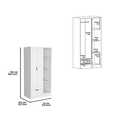 DEPOT E-SHOP Toccoa Armoire with 1-Drawer and 4-Tier Open Shelves, White
