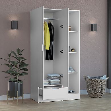 DEPOT E-SHOP Toccoa Armoire with 1-Drawer and 4-Tier Open Shelves, White
