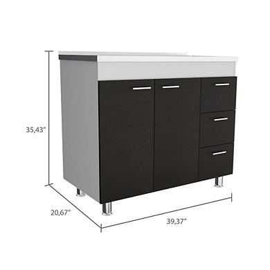 DEPOT E-SHOP Rushville Base Double Door Cabinet, Three Drawers, White / Black