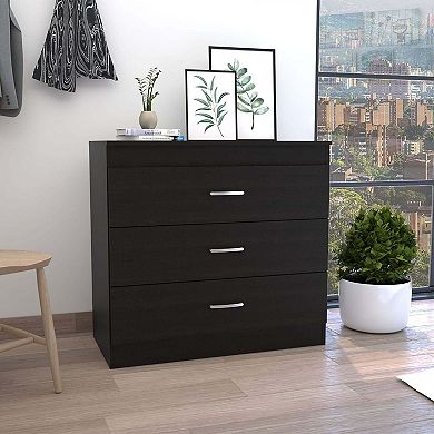 DEPOT E-SHOP Zurich Three Drawers Dresser, Metal Hardware, Superior Top, Black