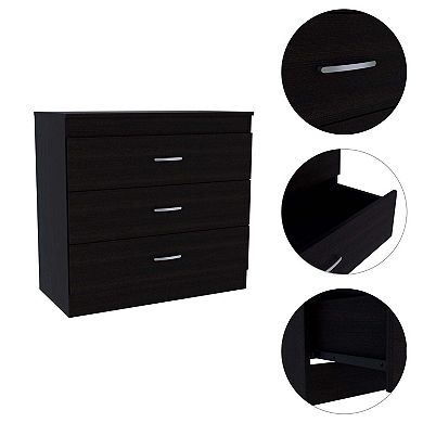 DEPOT E-SHOP Zurich Three Drawers Dresser, Metal Hardware, Superior Top, Black