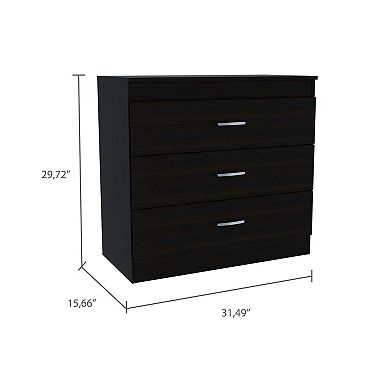 DEPOT E-SHOP Zurich Three Drawers Dresser, Metal Hardware, Superior Top, Black