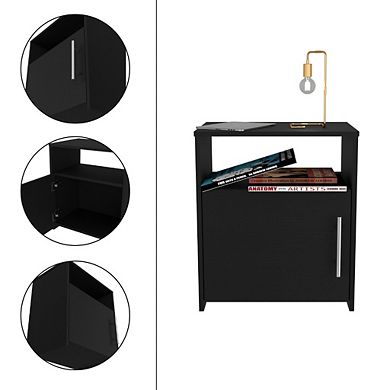 DEPOT E-SHOP Omaha Nightstand, Single Door Cabinet, Metal Handle, One Shelf, Superior Top, Black