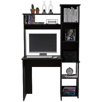 DEPOT E-SHOP Aramis Desk, Five Shelves, Two Superior Shelves, Black