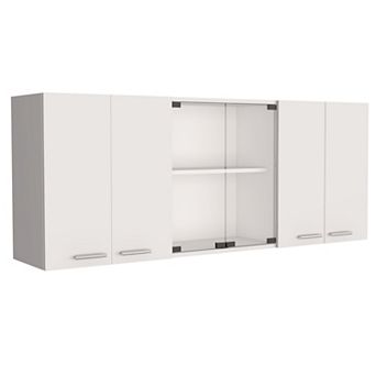 DEPOT E-SHOP Oceana 150 Wall Double Door Cabinet With Glass,Interior Shelves, Glass Cabinet,White