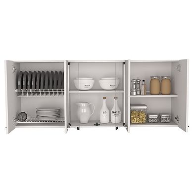 DEPOT E-SHOP Oceana 150 Wall Double Door Cabinet With Glass,Interior Shelves, Glass Cabinet,White