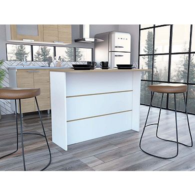 DEPOT E-SHOP Britton kitchen Island with Two-Tier Storage Shelf and Ample Workstation, White / Light Pine