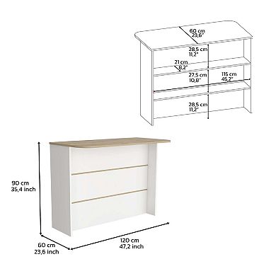 DEPOT E-SHOP Britton kitchen Island with Two-Tier Storage Shelf and Ample Workstation, White / Light Pine