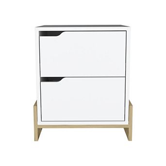DEPOT E-SHOP Haines Nightstand with 2-Drawers, End Table with Sturdy Base, White / Macadamia