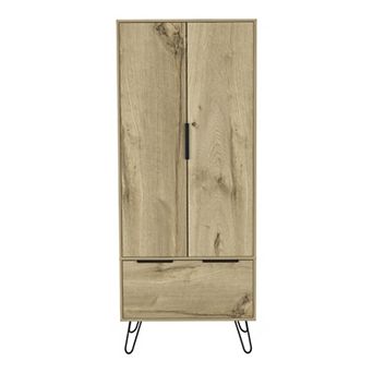 DEPOT E-SHOP Begonia Closet, One Drawer, Double Door Cabinet , Hairpin Legs, Light Oak