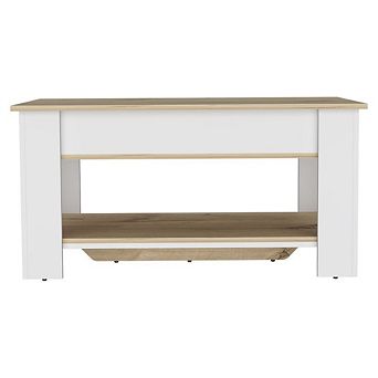DEPOT E-SHOP Saturn Storage Table, Four Legs, Lower Shelf, Light Oak / White
