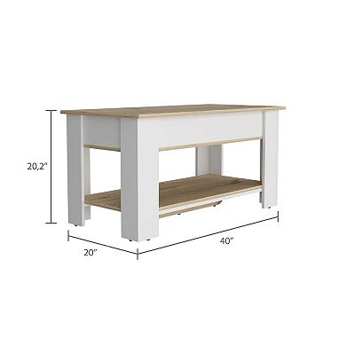 DEPOT E-SHOP Saturn Storage Table, Four Legs, Lower Shelf, Light Oak / White