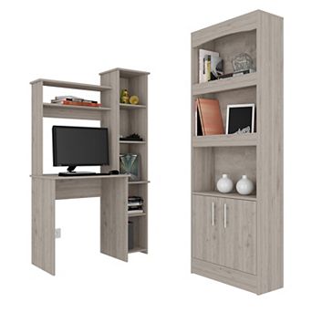 Detroit 2 pc Office Set, Dozza Bookcase + Aramis Desk, Light Gray