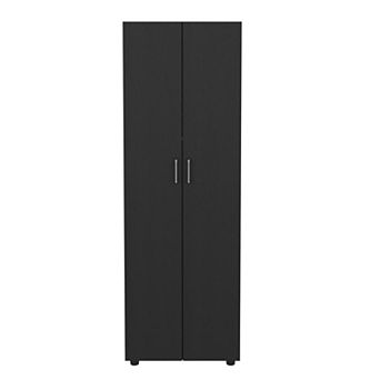 DEPOT E-SHOP London Armoire, Two Shelves, Rod, Double Door Cabinet Armoire, Black