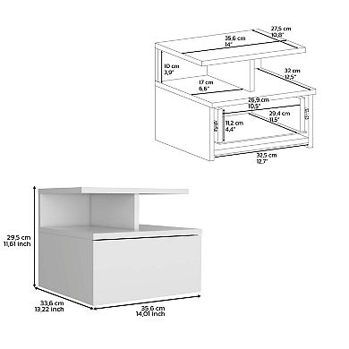 DEPOT E-SHOP Seward Floating Nightstand, Wall Mounted with Single Drawer and 2-Tier Shelf, White