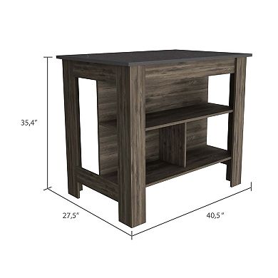 DEPOT E-SHOP Delos Kitchen Island, Four Legs, Three Shelves, Dark Brown / Onix