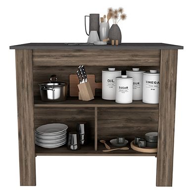 DEPOT E-SHOP Delos Kitchen Island, Four Legs, Three Shelves, Dark Brown / Onix