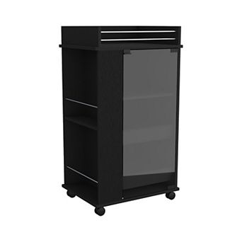 DEPOT E-SHOP Lansing Bar Cart with Glass Door, 2-Side Shelves and Casters, Black