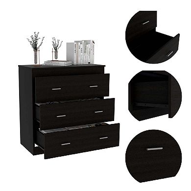 DEPOT E-SHOP Capri Three Drawer Dresser, Superior Top, Metal Handles, White