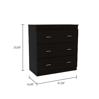 DEPOT E-SHOP Capri Three Drawer Dresser, Superior Top, Metal Handles, White