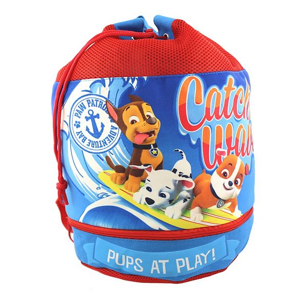 Paw Patrol Boy's Beach Drawstring Cinch Backpack Tote Bag (blue/red)