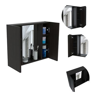 DEPOT E-SHOP Garnet Medicine Double Door Cabinet, One External Shelf, Black