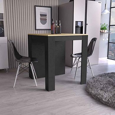 DEPOT E-SHOP Milos Kitchen Island Table, Two Legs, Three Side Shelves, Black / Pine