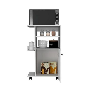 DEPOT E-SHOP Opal Kitchen Cart, Single Door Cabinet, Four Casters, White