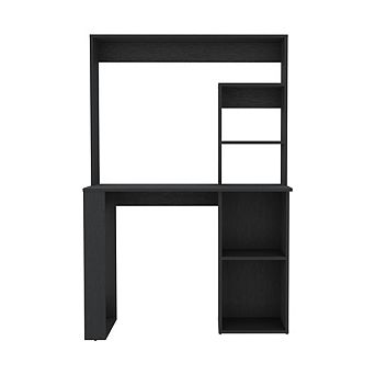 DEPOT E-SHOP Ethel Writing Computer Desk with Storage Shelves and Hutch, Black