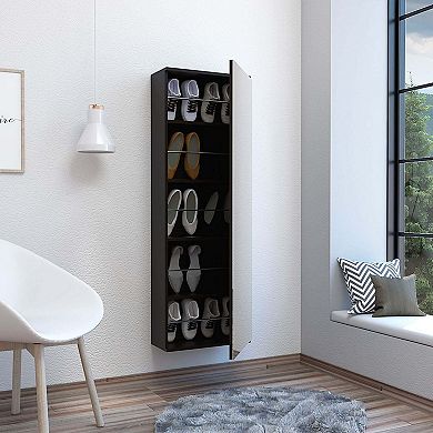 DEPOT E-SHOP Baltimore Wall Mounted Shoe Rack, Mirror, Single Door, Ten Shoes Capacity, Black