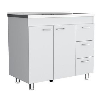 DEPOT E-SHOP Rushville Base Double Door Cabinet, Three Drawers, White