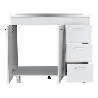 DEPOT E-SHOP Rushville Base Double Door Cabinet, Three Drawers, White