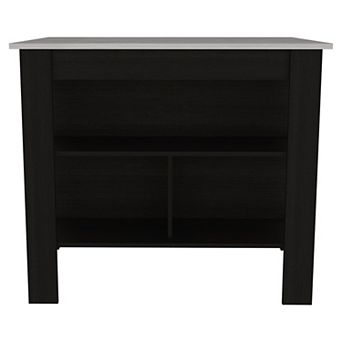 DEPOT E-SHOP Delos Kitchen Island, Four Legs, Three Shelves, Black / Ibiza Marble