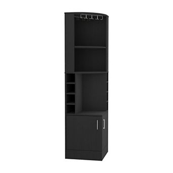 DEPOT E-SHOP Cairo Corner Bar Cabinet, Double Door Cabinet,Eight Built-in Wine Rack, Black