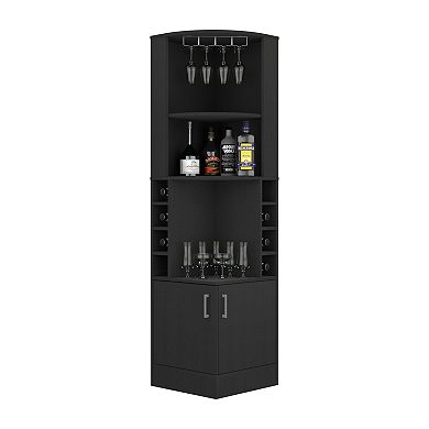DEPOT E-SHOP Cairo Corner Bar Cabinet, Double Door Cabinet,Eight Built-in Wine Rack, Black