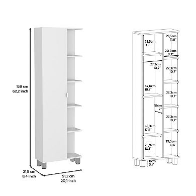 DEPOT E-SHOP Venus Linen Single Door Cabinet, Five External Shelves, Four Interior Shelves, White