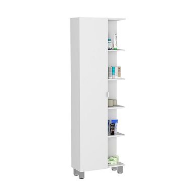 DEPOT E-SHOP Venus Linen Single Door Cabinet, Five External Shelves, Four Interior Shelves, White