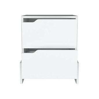 DEPOT E-SHOP Haines Nightstand with 2-Drawers, End Table with Sturdy Base, White