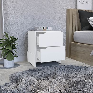 DEPOT E-SHOP Haines Nightstand with 2-Drawers, End Table with Sturdy Base, White