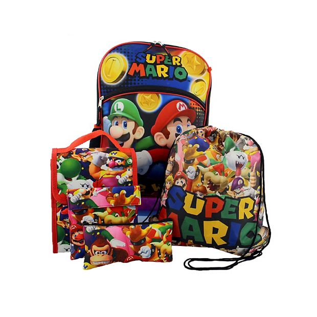 Super Mario Boys Girls 5 Piece Backpack Lunch Bag And Snack Bag School Set one Size Multicolor