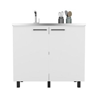DEPOT E-SHOP Salento 2 Freestanding Utility Base Cabinet with Stainless Steel Countertop and 2-Door, White