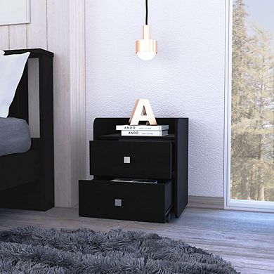DEPOT E-SHOP Marsella Nightstand, Two Drawers, Superior Top, Metal Handle, Black