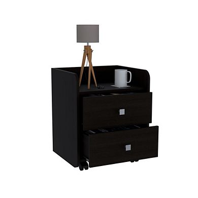 DEPOT E-SHOP Marsella Nightstand, Two Drawers, Superior Top, Metal Handle, Black