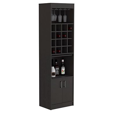DEPOT E-SHOP Athens Kava Bar Cabinet, 16 Built-in Wine Rack, Two Door Cabinet, Two Shelves, Black