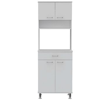 DEPOT E-SHOP Helis 60 Pantry Double Door Cabinet, One Drawer, Four Legs, Three Shelves , White